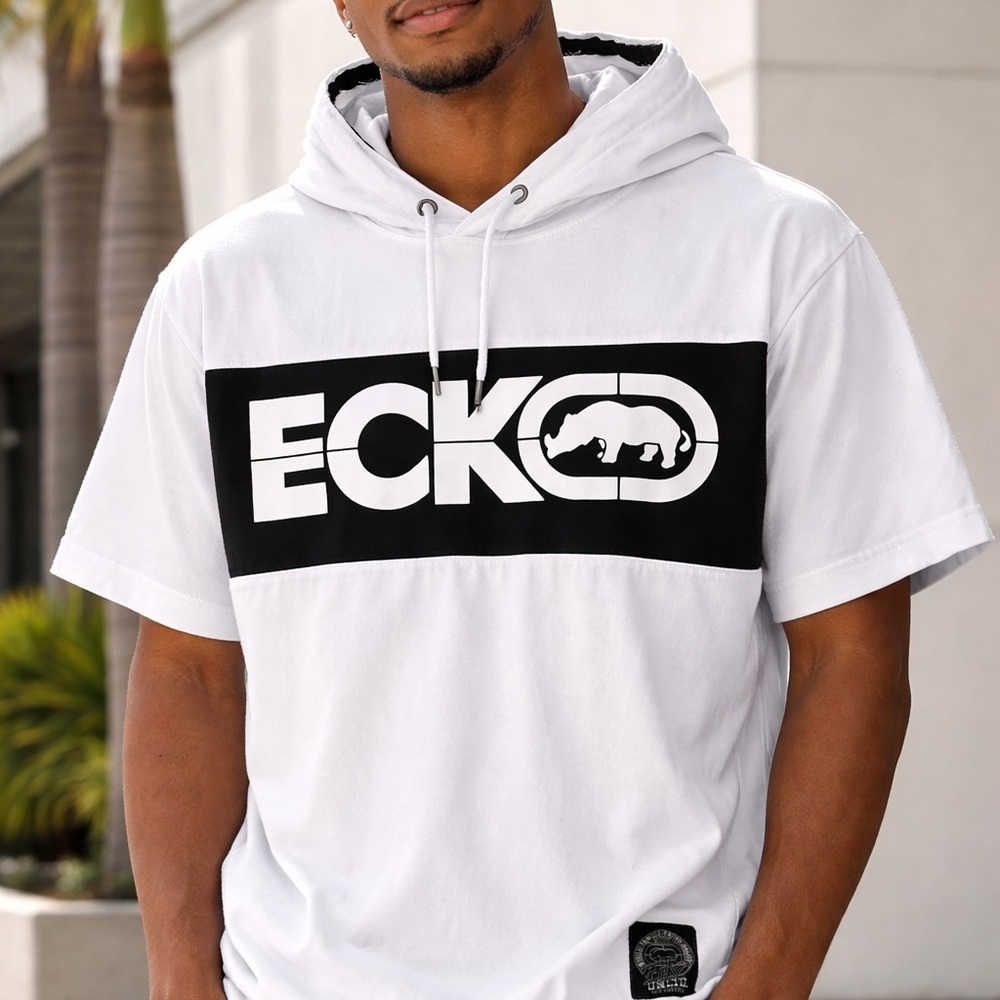 Marc Ecko White and Black Graphic Hoodie Shirt